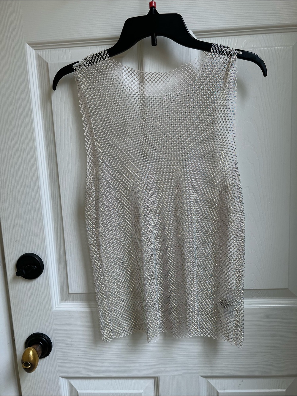 Metallic Silver Mesh Tank Top
